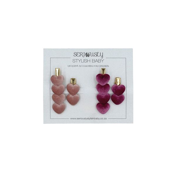 Velvet Heart Hair Clips - 4 Piece Set