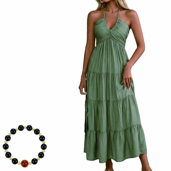 Hanging Neck, Loose Backless Dress, and Bracelet