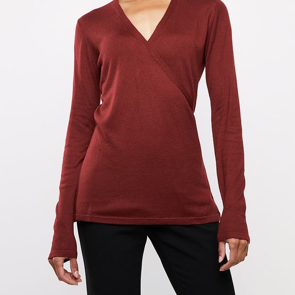 Women's Edit Wrapover Jersey With Belt - Wine
