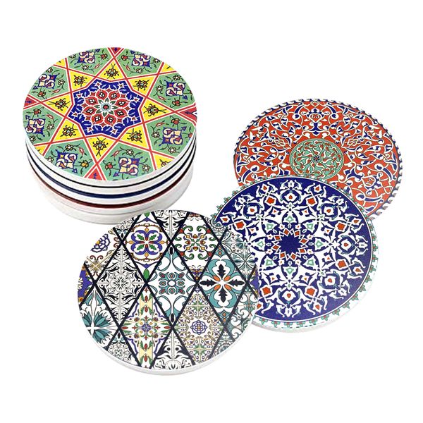 Dream Home Mandala Style Ceramic Stone Absorbent Coasters - Set of 12