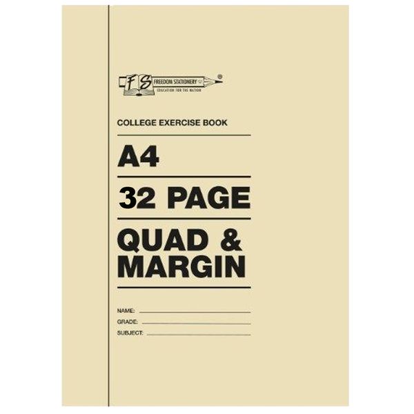 A4 Softcover Exercise Book, 32 page, Quad &amp; Margin (Pack of 50)