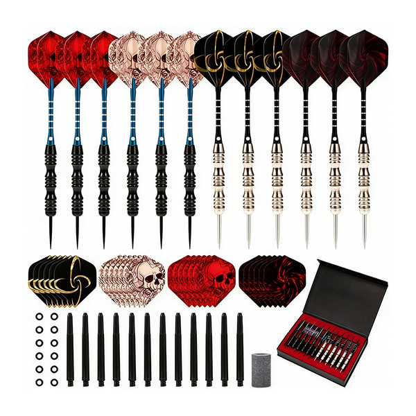 12 Pack Steel Tip Darts Set with Barrel Shafts Flights Sharpener Gift Box