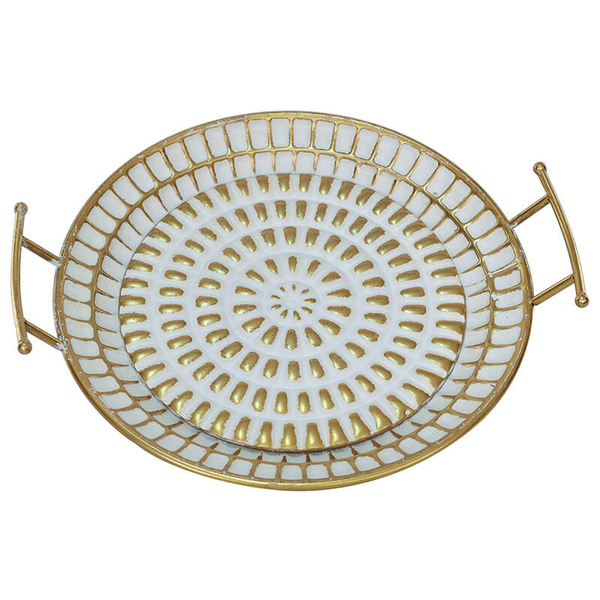 Gold &amp; White Handled Serving Tray 48x42x9cm
