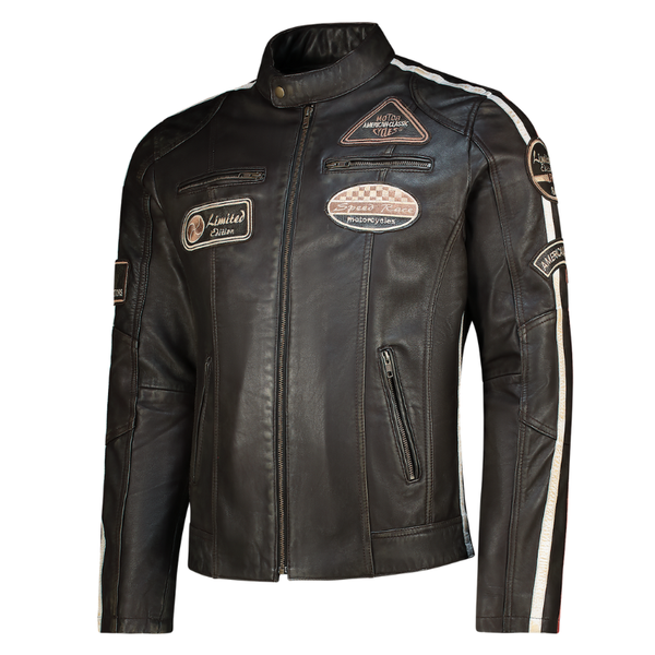 Nexo Café Racer Leather Jacket - Brown Wax
