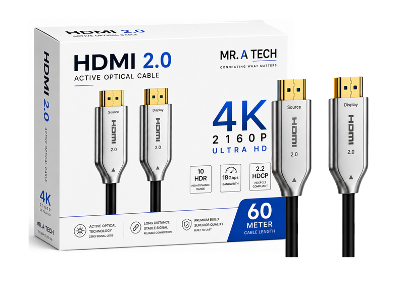 MR A TECH 4K HDMI 2.0 Active Optical Fiber Cable - 60 Meter -4K@60Hz-18Gbps
