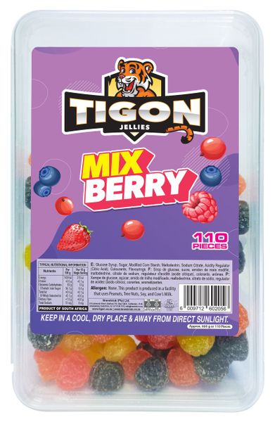 Tigon Mixed Berry - Berry Flavoured Sweet &amp; Sour Jelly Gummies - 110 pieces