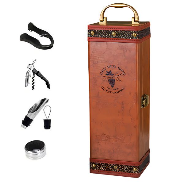 Red Wine Box Pu Leather Wine Bottle Bag With 4 P image