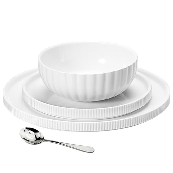 Set of 4 - Pure White Porcelain Embossed Design Dinner Set