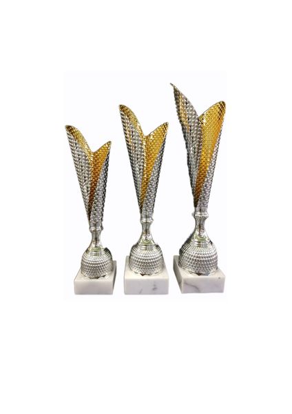 Set of 3 Gold &amp; Silver Nickel Cup Trophies - Ribbed Design