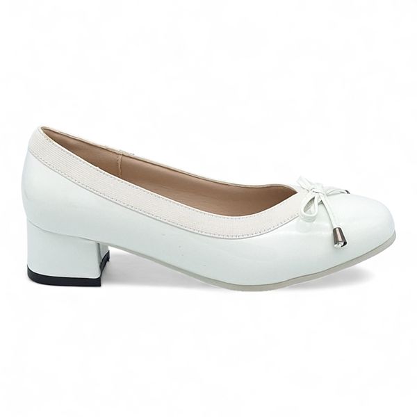 TTP Ladies Patent Court Heel Elasticated Top Line &amp; Ribbon Decor HT7808-1