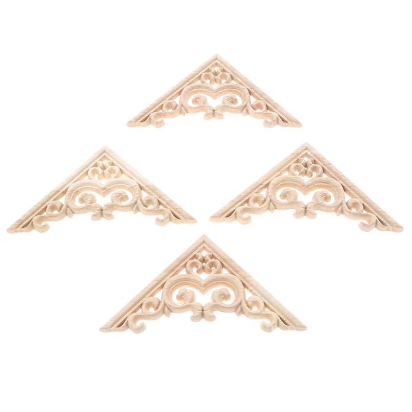 Decor Wooden Unpainted Cabinet Decoration Corner Carvings Set Of 4 - 15cm