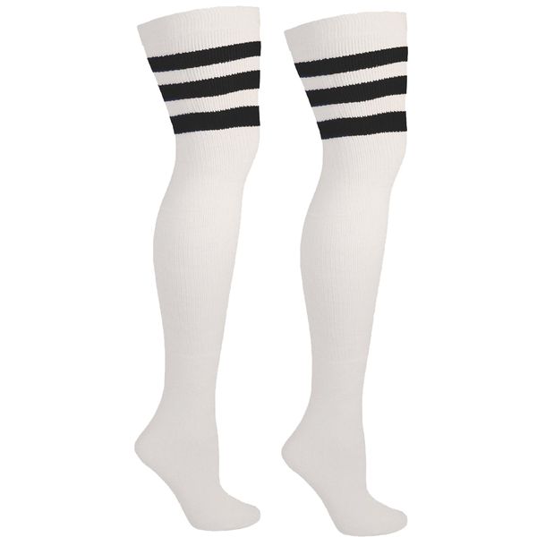 Over the Knee Socks with Stripes for Costumes, Outfits, and More! - White
