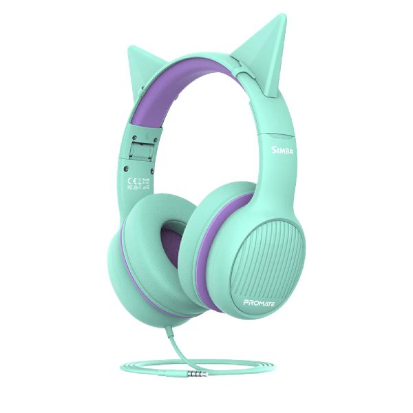 Promate Simba Over-Ear Hi-Definition SafeAudio Wired Headset - Emerald