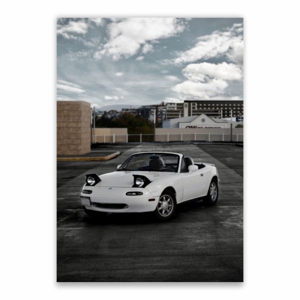 White Mazda Miata Poster - A1