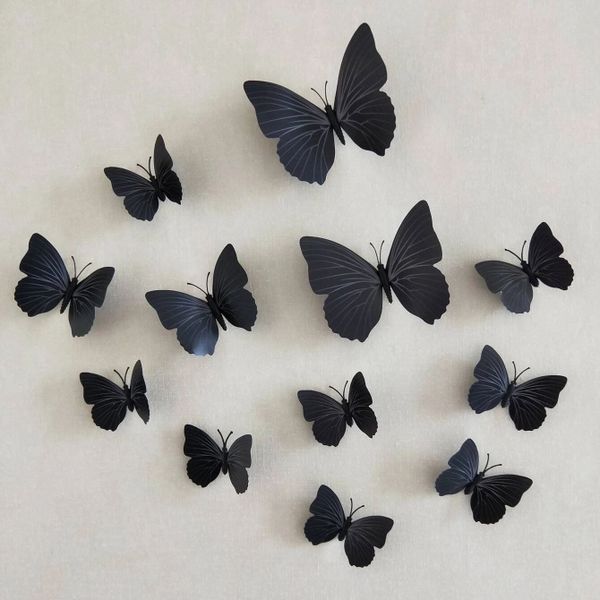 Black 3D Butterfly Wall Stickers - 12 Piece