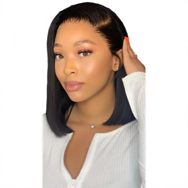 Geebuy 12inch Bob Full Frontal Straight Wig Human Hair Brazilian Wig