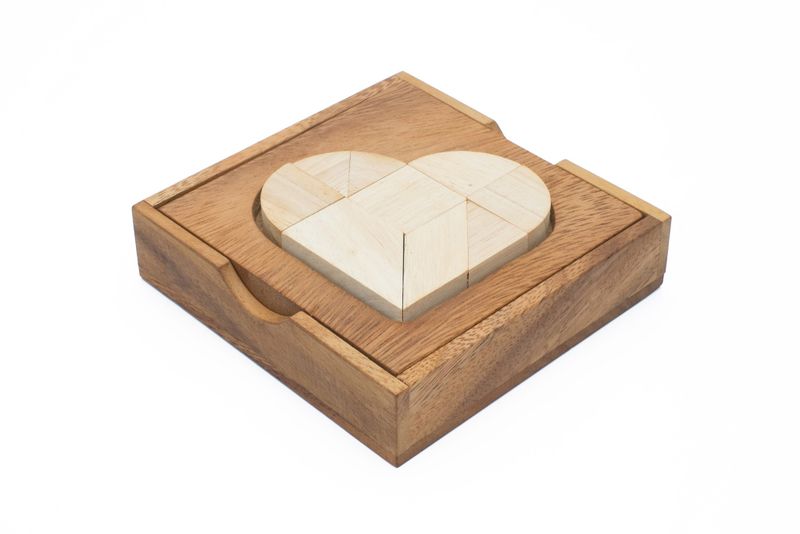 Mended Heart - Wooden Heart-shaped Tangram Puzzle