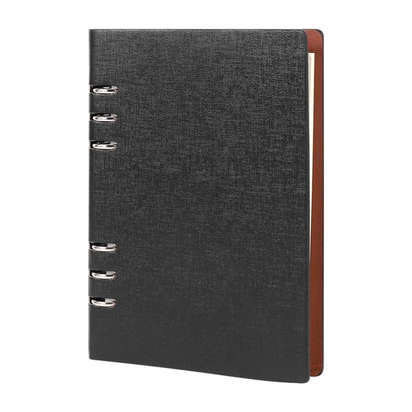 A5 Notebook 6 Holes Pu Leather Cover Notebook (Black)
