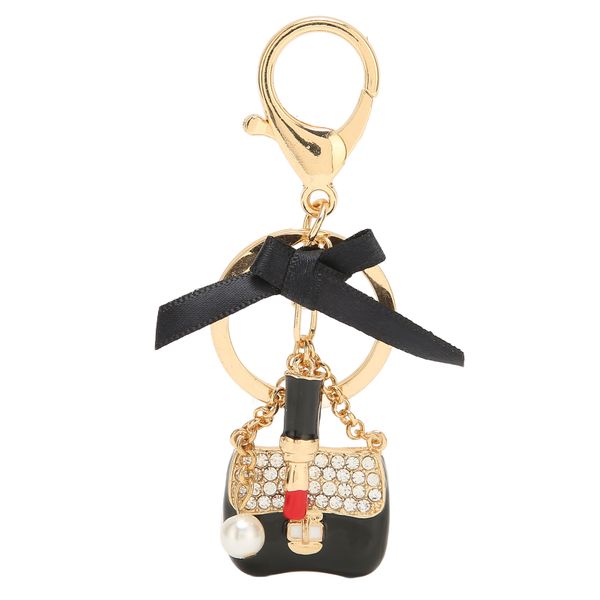 Women's Alloy Rhinestone Keychain (Black) - Bow &amp; Lipstick