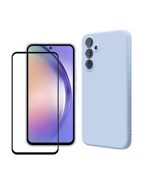 Glass + Silicone Cover For Samsung A54 Combo Deal -Sky Blue