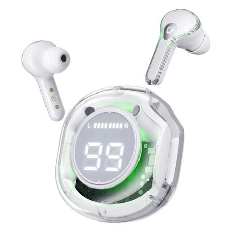 Smart Touch Control Earbuds With LED Digital Display Case - White Image