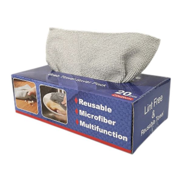 20 Piece Reusable &amp; Multi-Purpose Microfiber Ultra-Absorbent Towels - Grey