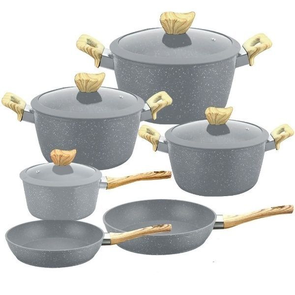 Non-Stick Induction Granite Coated Cookware Set with Deep Fry Pan