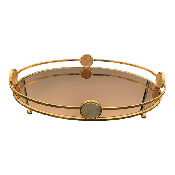 Gold Oval Tray With Mirror With Bronze 45x33cm