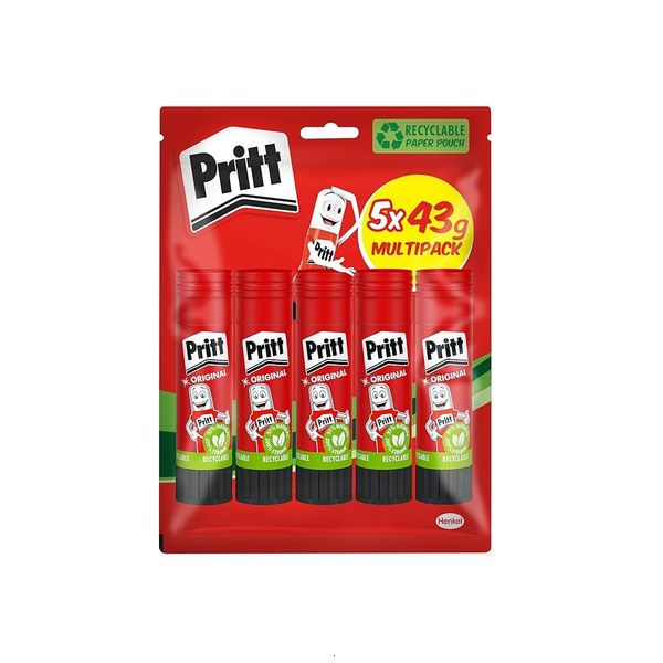 Pritt Glue Stick 5 Pack, Safe &amp; Child-Friendly Craft Glue 43g - Pack of 5