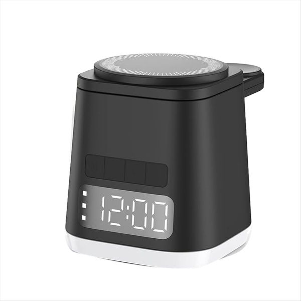 3 In 1 Charging Station Alarm Clock Night Light Black