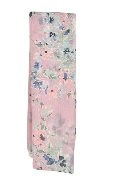 Pink Chiffon Floral Scarf with Vintage Blue Flowers for Everyday Wear