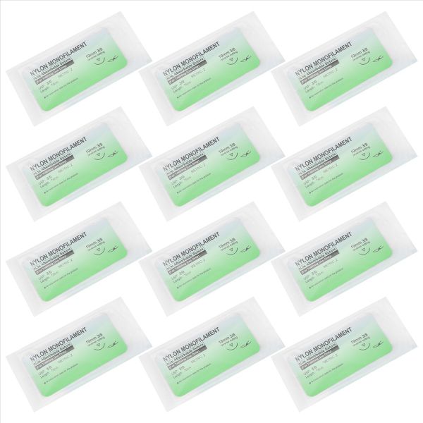 12 Pieces/Set Needle Suture Nylon Monofilament Thread Suture Practice Kit 3/0