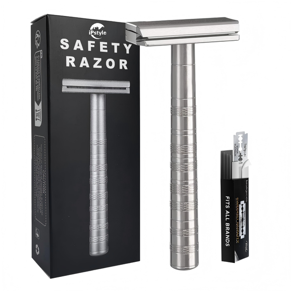 Double Edge Safety Razor Handle Razor with 5 Swiss Stainless Steel Blades