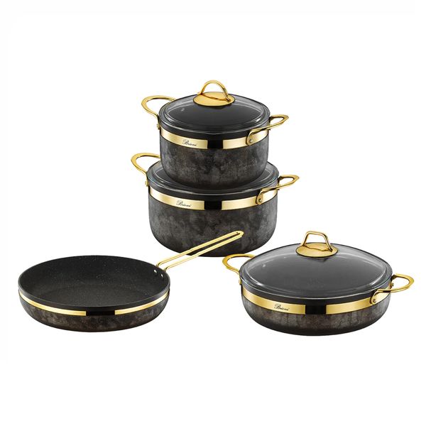 Brioni Royal Stone 7 Piece Cookware Set - Sandstone &amp; Gold