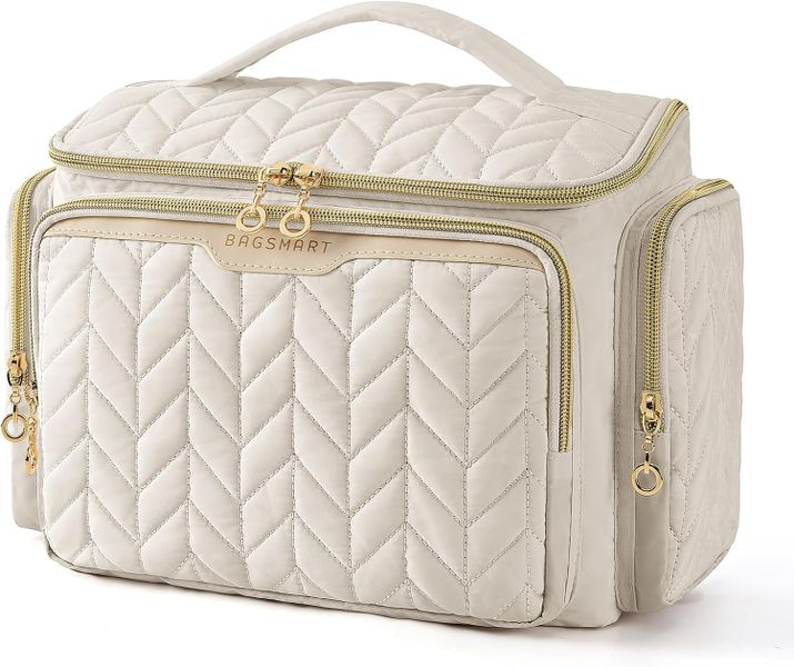 Makeup Cosmetic Travel Bag with Handle-Beige