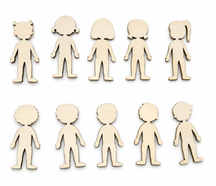 Wooden People Figurine Cutouts - 50 Piece