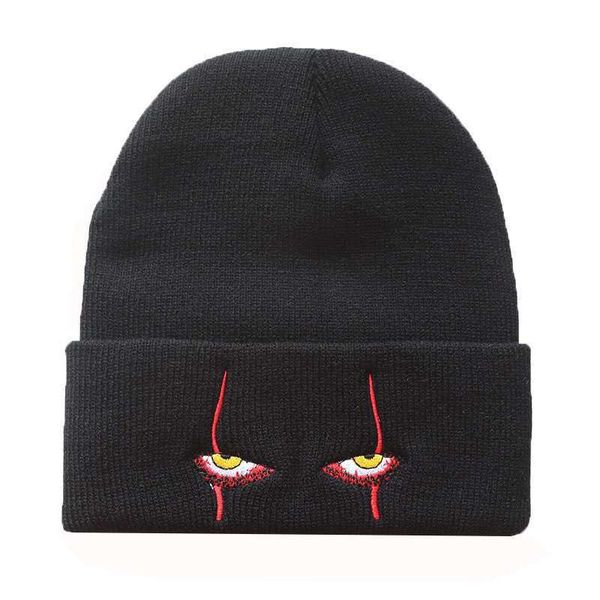 Cartoon Anime Big-Mouth Red-Eye Embroidered Spring and Autumn Knit Hat