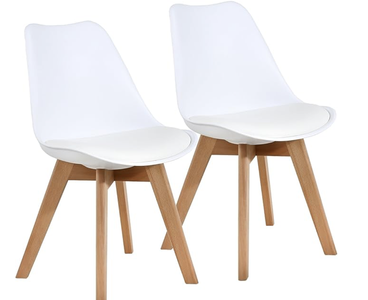 Nova Dining Room Chair - Set of 2 Padded Modern Chairs with Wooden Legs