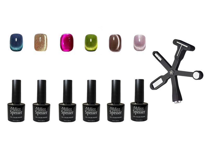 7 Pack Cat Eye Nail Gel Polish/Pentagram Magnet