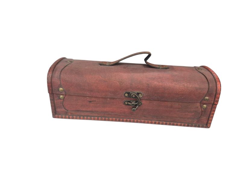 30 cm Red-Tinted Wooden Treasure Chest Storage Box