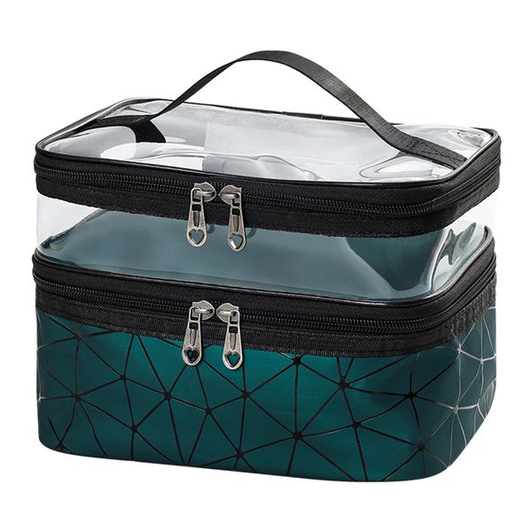 Double Layer Travel Clear PU Makeup Storage Bag Toiletry Organizer