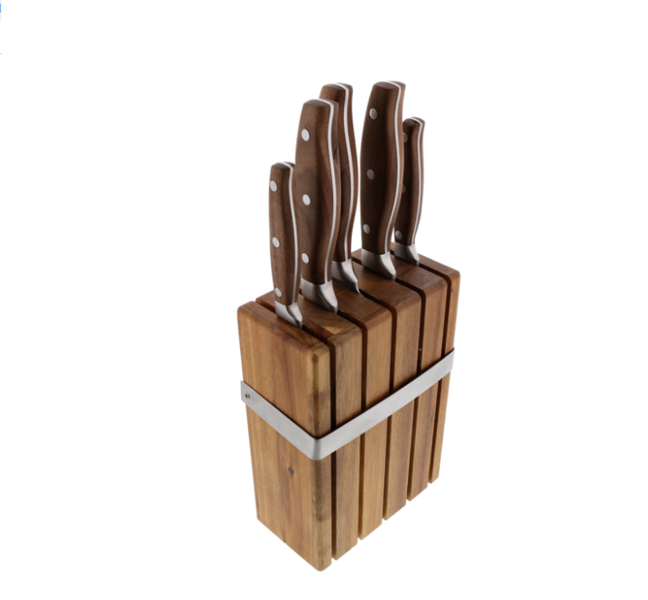 Jean Dubost ROC Kitchen Knife Set &amp; Acacia Knife Block