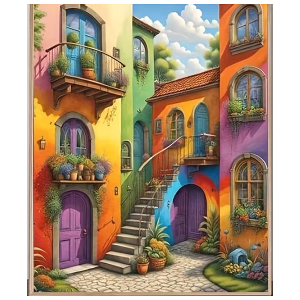 DIY Paint by Number Kit - Vibrant Alleyway House (40x50cm)