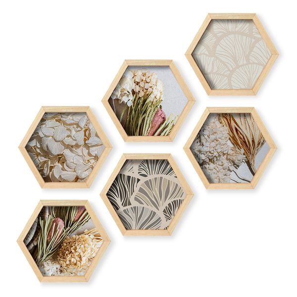 Cape Art Wall Art Pine Hex 6 Piece Collage - Neutral Floral