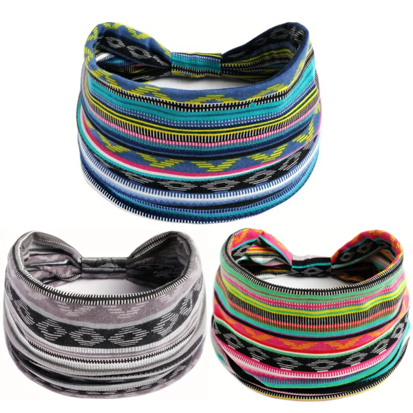 3 Pieces Headband / Sweatband Stretchable Boho Design Fitness - NCL1