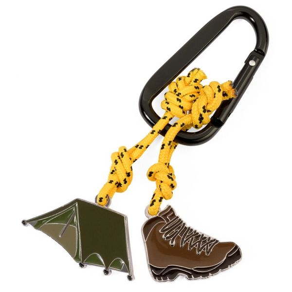 TROIKA Keyring: Carabiner Clip with Tent &amp; Hiking Boot on Cord: Camping