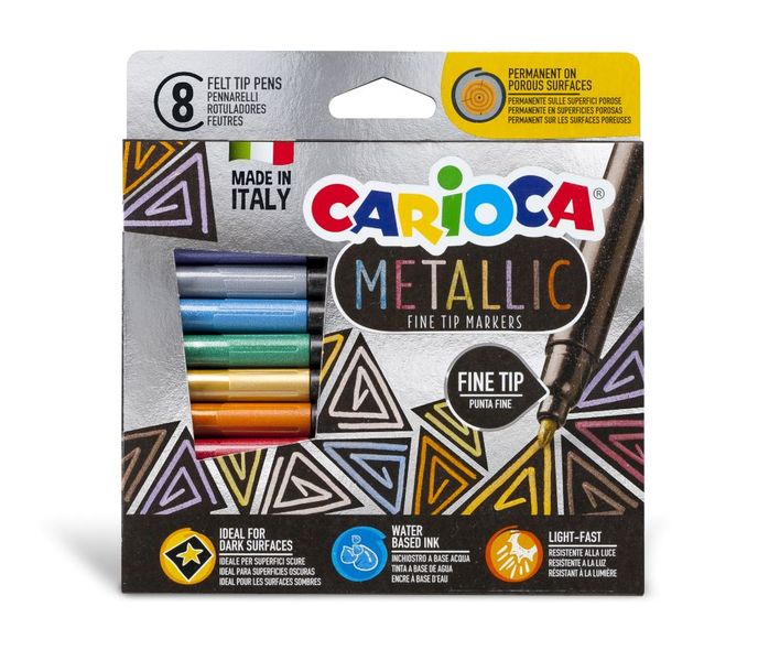 CARIOCA Metallic Fine Marker Box 8 Piece Felt Tip Pens