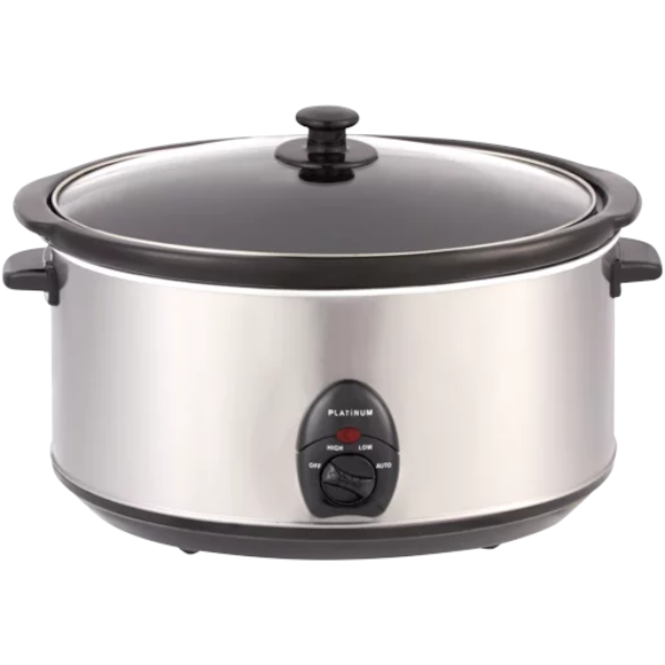 6.5 Platinum Oval Glass Slow Cooker Ceramic inner pot 3 heat settings 300W