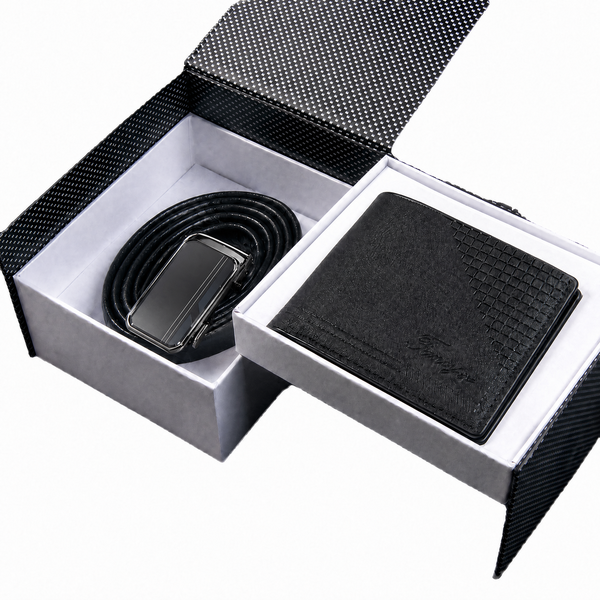 Men's Belt Gift Set - Leather Belt And Wallet 2 Pieces Gift Set