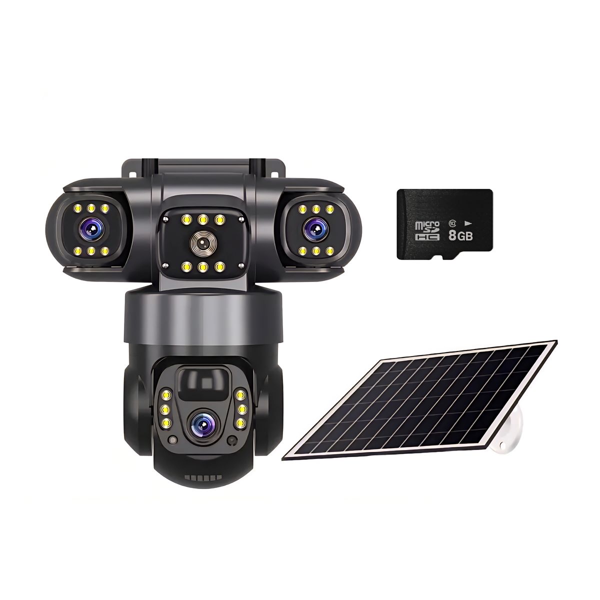 Solar Powered 4-Lens 360 PTZ Wireless Security Camera With 8GB SD & Panel
